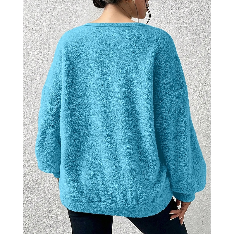 Women's Hoodies Plain Streetwear Casual Long Sleeve Crew Neck Regular Tops Street Holiday Pocket Blue Fall Winter3