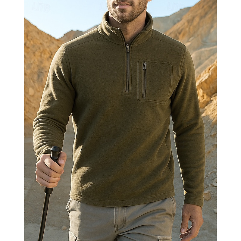 Men's Combat Shirt Fleece Sweatshirt Quarter Zip Sweatshirt Winter Outdoor Thermal Warm Top Hunting Fishing Climbing Black Army Green3