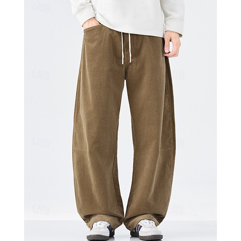 Men's Corduroy Pants Trousers Casual Pants Drawstring Pocket Elastic Waist Plain Comfort Sports Outdoor Daily Fashion Casual Black Khaki Micro-elastic2