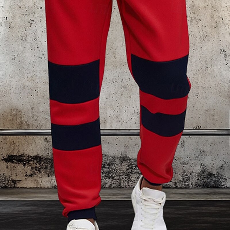 Men's Sweatpants Joggers Trousers Casual Pants Drawstring Pocket Elastic Waist Color Block Moisture Wicking Breathable Full Length Outdoor Daily Streetwear Fashion Classic Style Red Gray Micro-elastic3