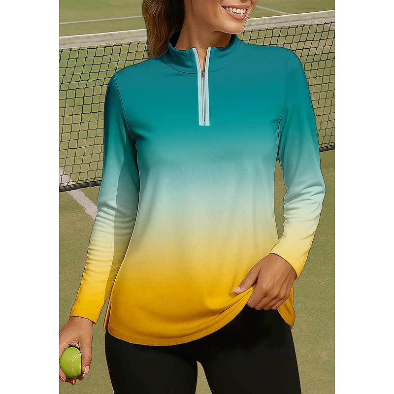 Women's Gradient Shirt Sport Shirt Golf Polo Shirt Tennis Shirt Long Sleeve Zipper Floral UPF50+ UV Resistant High Elasticity Moisture Wicking Breathable Tennis Golf Pickleball Stand Collar Zip Collar4