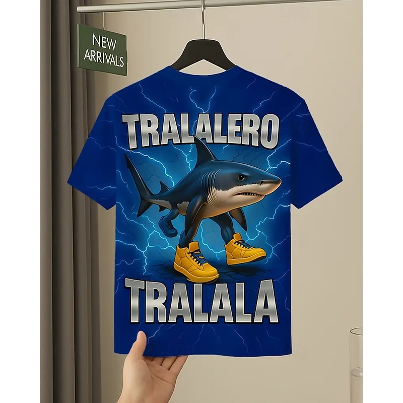 Boys' Tralalero Tralala Shark Graphic T-Shirt - Vibrant Purple Casual Summer Tee with 3D Printed Shark & Sneakers Design Breathable Round Neck Short Sleeve Top for Daily Wear Playful Graphic Tee Com3