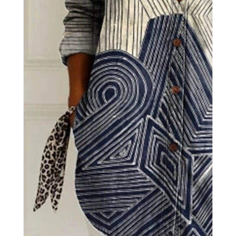 Women's Shirt Blouse Color Block Modern Casual Long Sleeve Shirt Collar Regular Tops Daily Holiday Buttons Blue Summer2