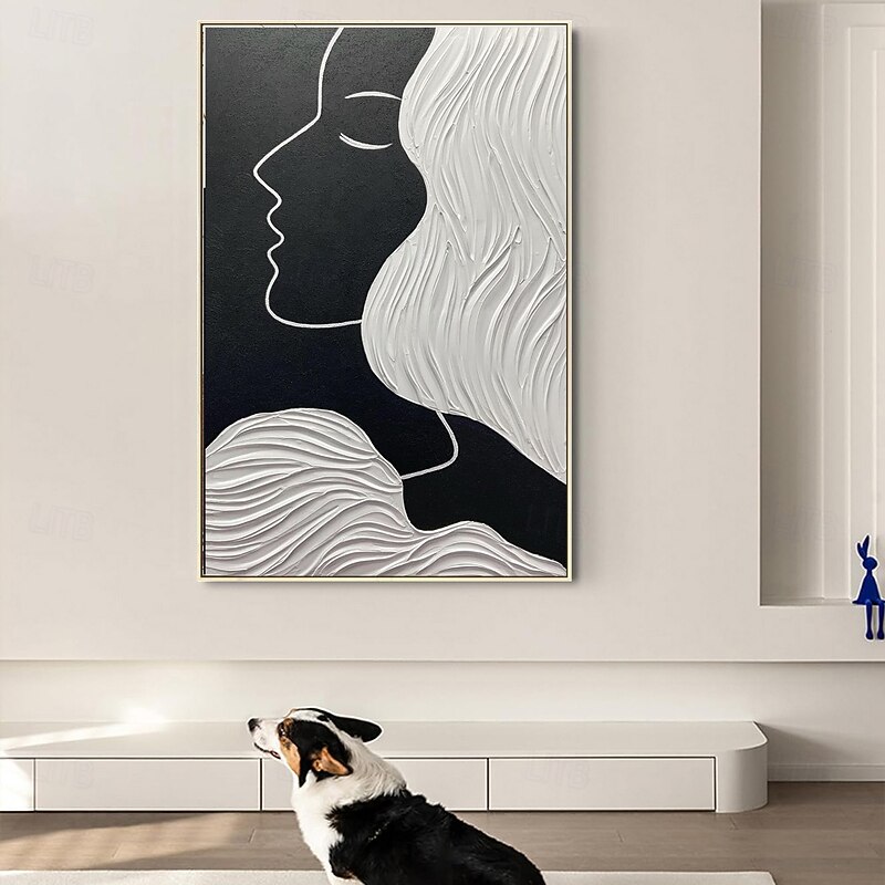 Handmade Oil Paintings Canvas Wall Art Decoration Modern Black and White Abstract Figure Paintings With Simple Lines for Home Decor Rolled Frameless Unstretched Painting4