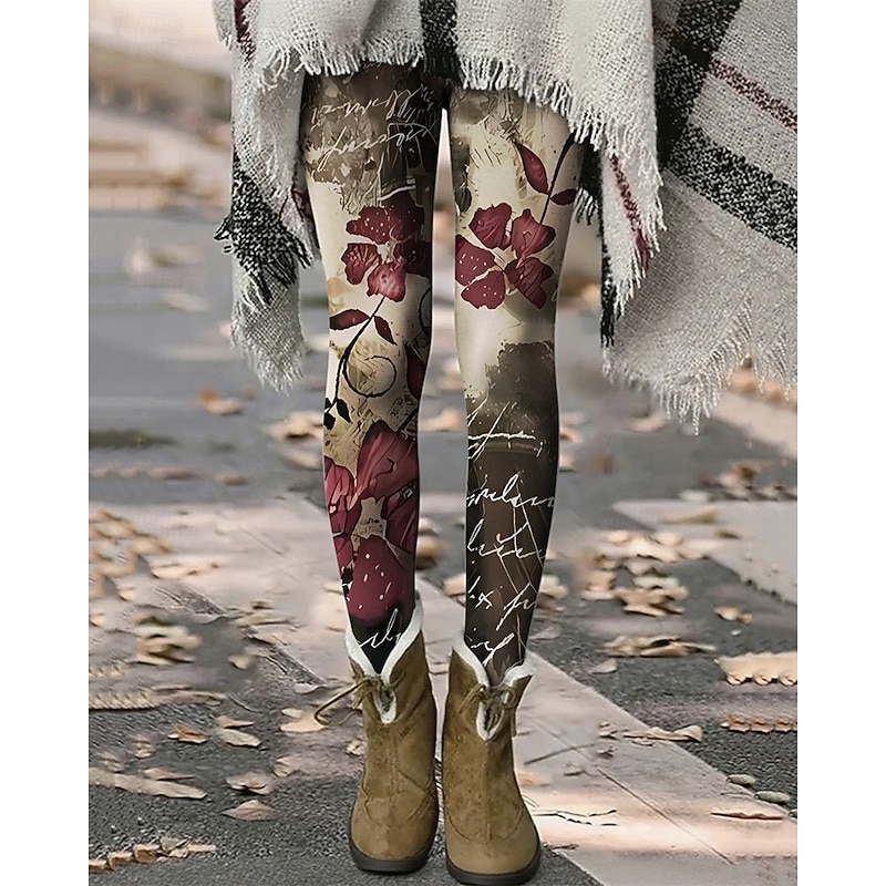 Women's Pants Trousers Leggings Cozy Leggings Streetwear Casual Full Length High Waist Floral Elastic Waist Print Breathability Comfortable Stretchy Vacation Street Daily Wear Red Blue Orange Green3