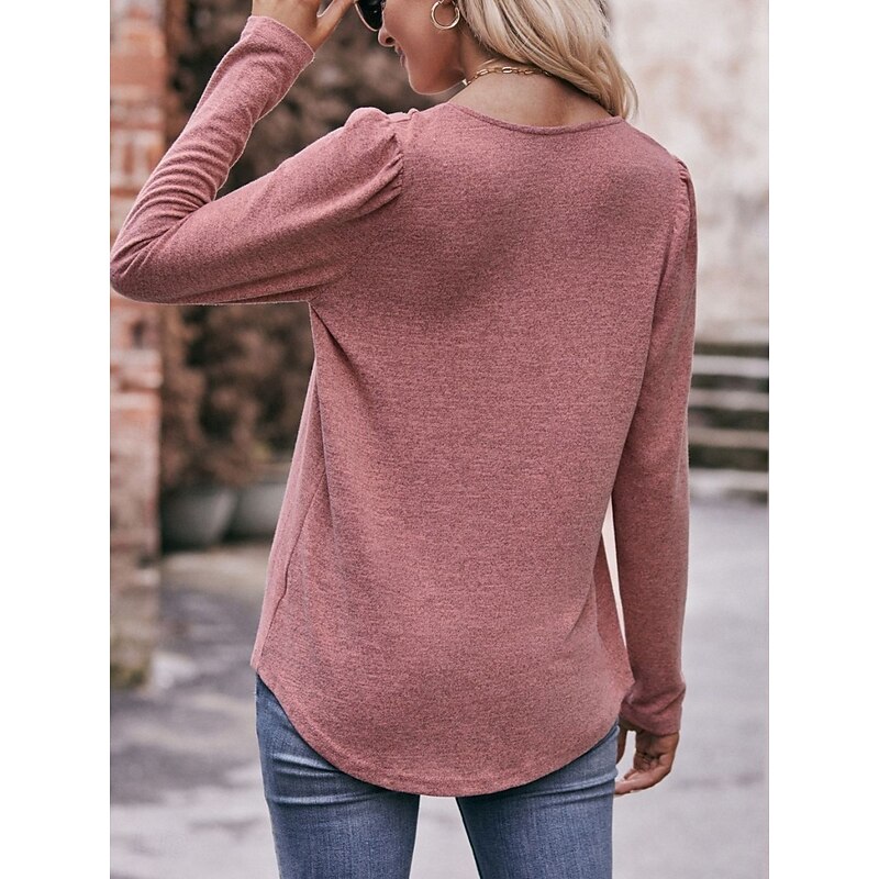 Women's Blouse Solid Color Floral Plain Stylish Casual Long Sleeve Square Neck Regular Tops Daily Ruched Black Pink Blue Light Blue Summer Spring Fall2