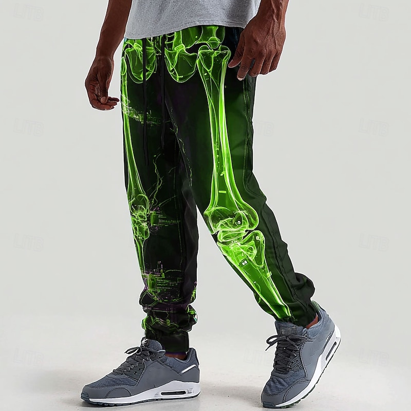 Men's Skeleton Neon Glow Halloween Costumes Sweatpants Joggers Trousers Mid Waist Drawstring Elastic Waist Dark Punk Gothic Style Holiday Streetwear Athletic Sweatpants with Pockets Spring Fall 3D2