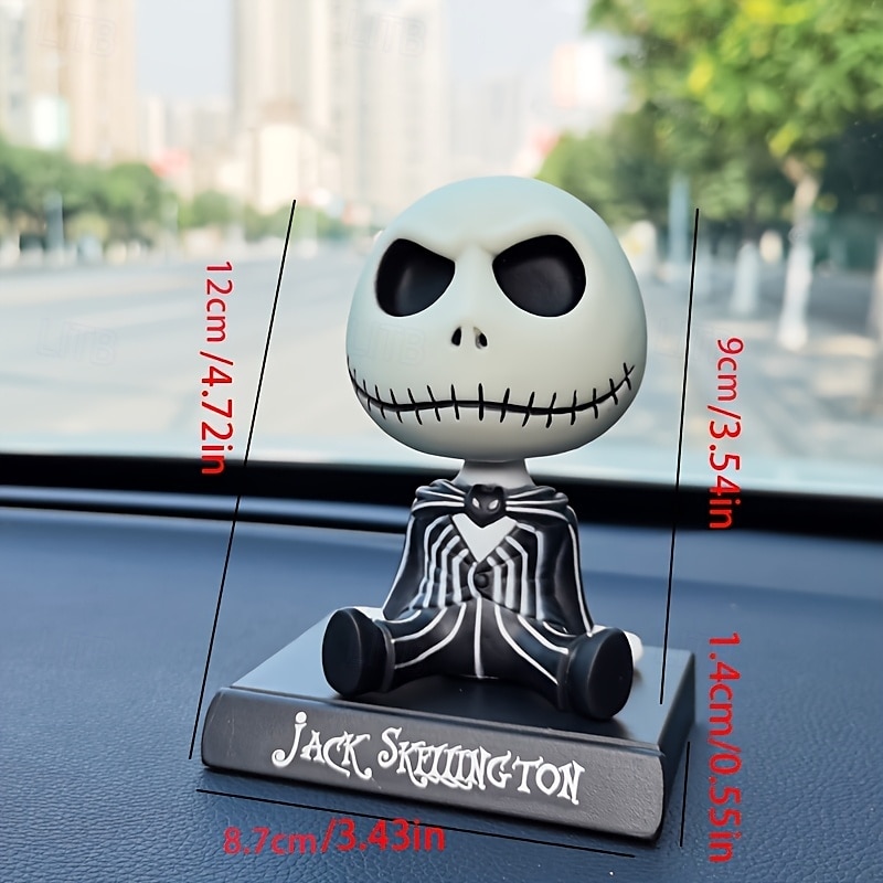 Jack Skellington Bubble Head Doll Car Decor - Halloween Skeleton Desk Ornament with Stand Non-Electric-Moviethemed Decor  Skeleton Figure  Collectible Item Halloween Car Accessories4