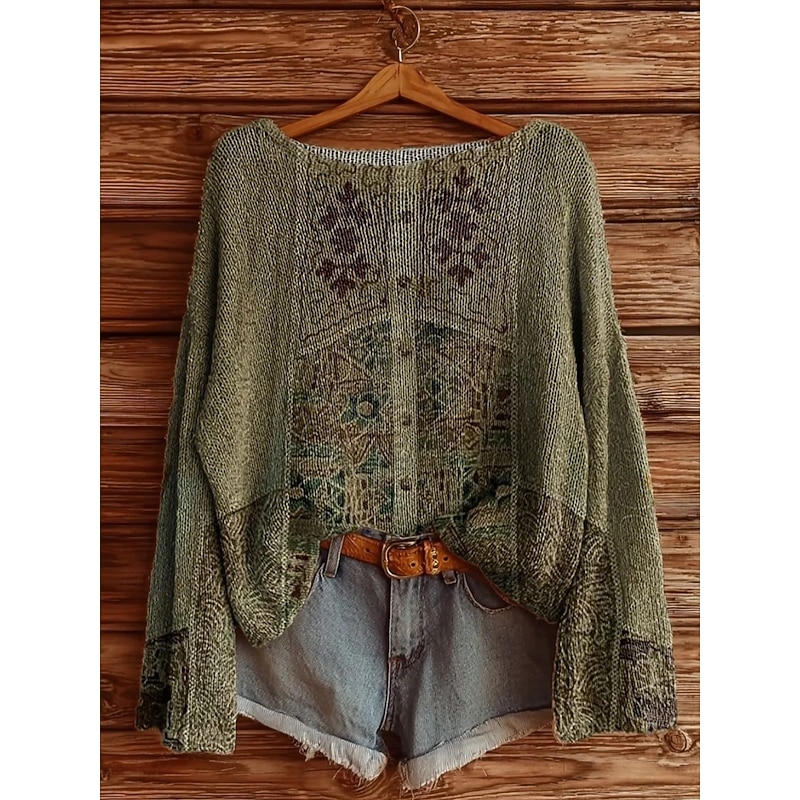 Women's Sweater Casual Soft Geometric Color Block Stylish Modern Long Sleeve Crew Neck Regular Tops Daily Holiday Print Grass Green Navy Blue Purple Brown Green Spring Fall Winter4