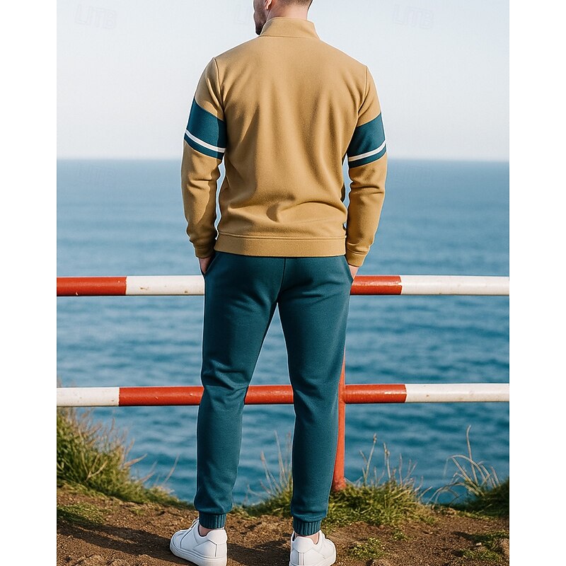 Men's Casual Tracksuit Sweatsuit Sets Sportswear Full Zip Color Block Clothing Suit Fall Black Green Outdoor Travel Sports High Waist Windbreaker Long Sleeve Sport Activewear Micro-elastic Regular Fit3