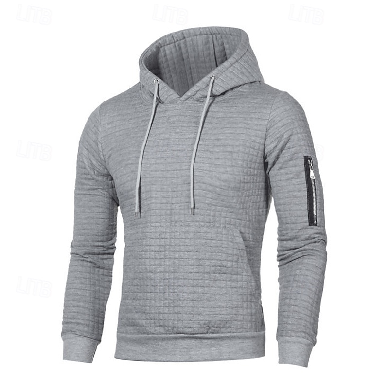 Men's Hoodie Waffle Hoodies Tactical Hoodie Black White Light Grey Dark Gray Hooded Plain Zipper Textured Sports & Outdoor Casual Daily Streetwear Cool Sportswear Spring &  Fall Clothing Apparel