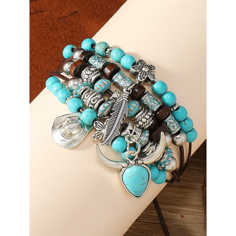 Women's Bohemian Layered Turquoise Beaded Bracelet Set – Adjustable Multilayer Charm Bracelets for Summer, Festivals and Casual Wear4