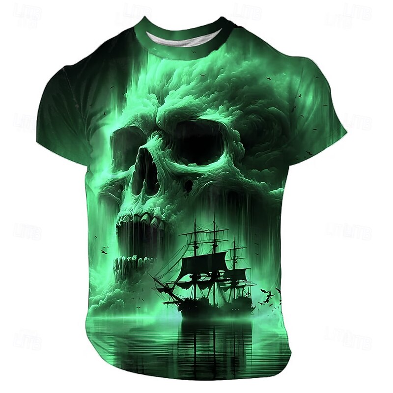 Halloween Men's Skull Optical Illusion 3D T Shirt Short Sleeve T shirt 3D Print Crew Neck Shirt Exaggerated Designer Horror Party Street Holiday Rust Red Yellow Blue Summer Spring All Seasons2