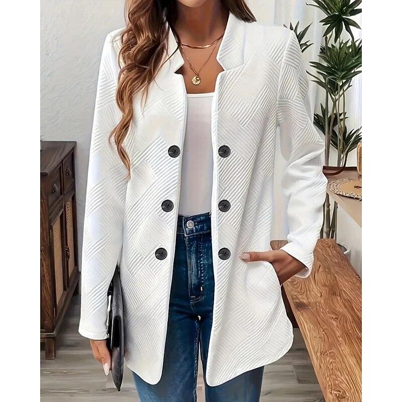 Women's Casual Jacket Warm Comfortable Buttons Fashion Plain Street Weekend Single Breasted Regular Turndown Regular Fit Long Sleeve Outerwear Black White Gray Fall Winter2