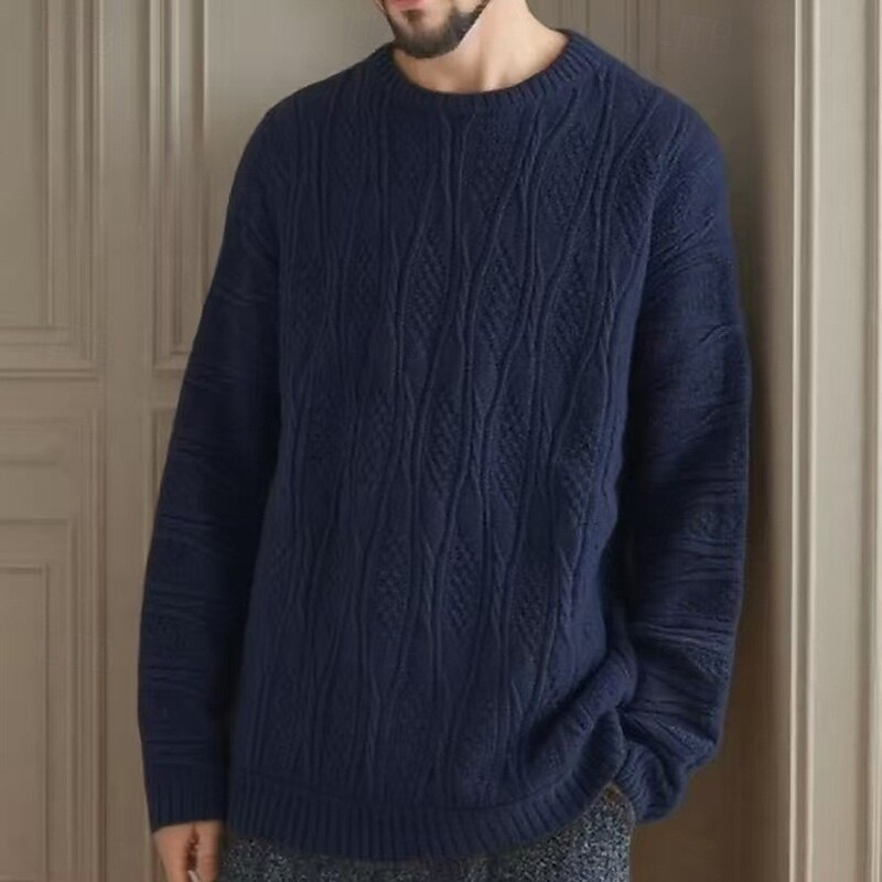 Men's Sweater Pullover Sweater Jumper Cable Knit Regular Tops Knitted Plain Crew Neck Knitwear Contemporary Casual Daily Wear Clothing Apparel Fall & Winter Camel Black S M L2