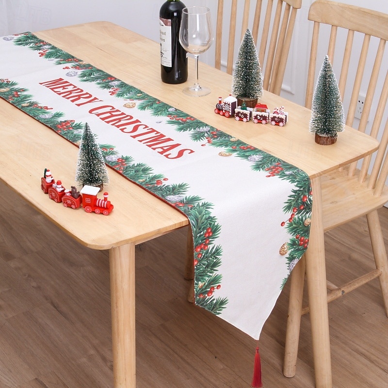 Christmas Table Runner Double Layer Cotton Linen Creative Printed Snowman Santa Placemat Festive Holiday Decoration for Dining Table Home Party Celebration4