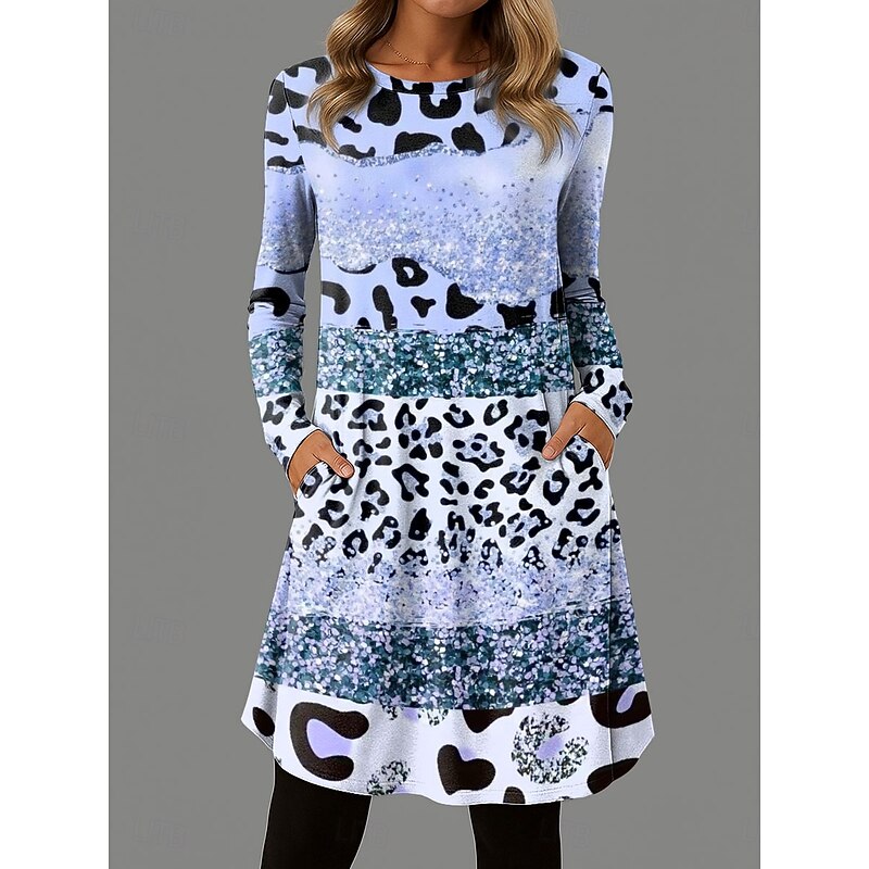 Women's Mini Dress T Shirt Dress Tee Dress A Line Dress Vacation Casual Daily Date Regular Fit Ombre Graphic Leopard Long Sleeve Crew Neck Pink Blue Green Summer Spring Fall Winter3
