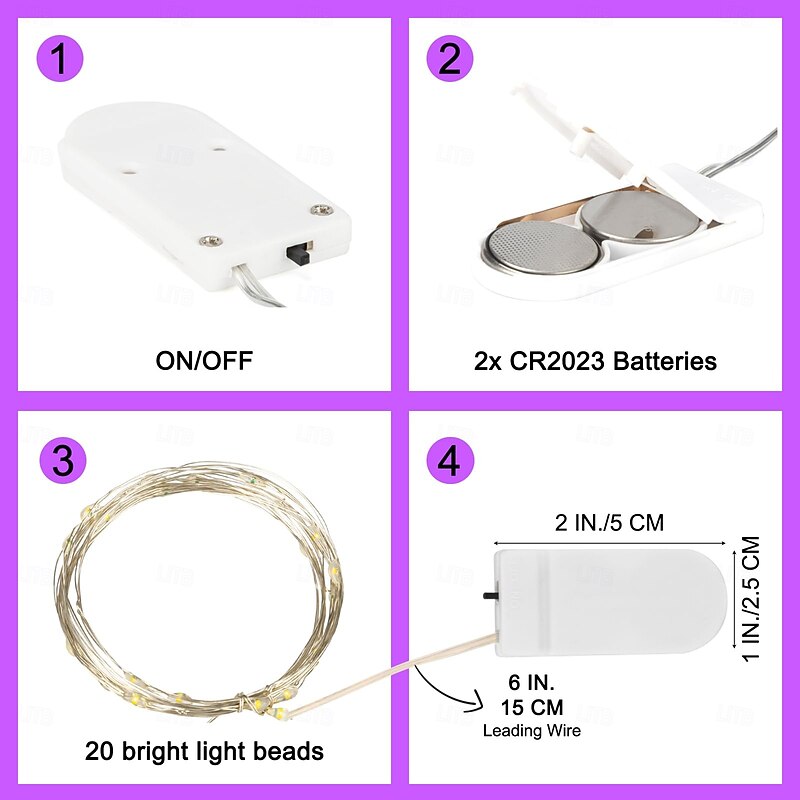 6 Pcs 2M/7FT Fairy Lights Halloween Christmas Valentine's Day Wedding Party Indoor and Outdoor Festive Atmosphere Decorative Lights Copper Wire Light String Gift Packaging3