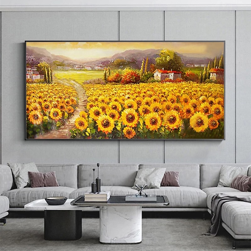 Mintura Handmade Textured Sunflower Landscape Oil Paintings On Canvas Wall Art Decoration Modern Abstract Picture For Home Decor Rolled Frameless Unstretched Painting2