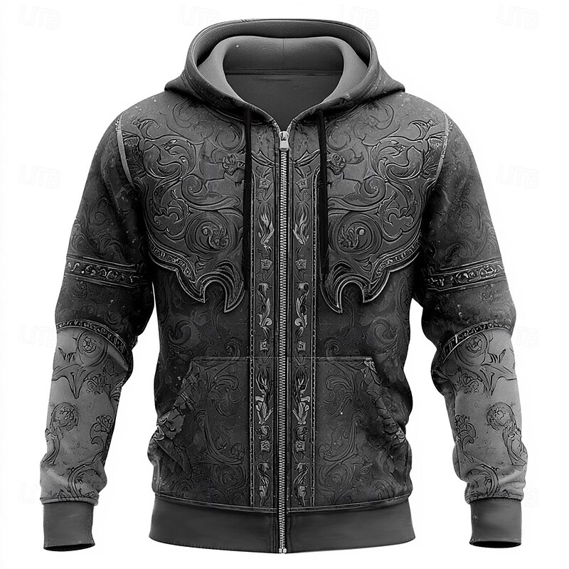 Men's Cowboy Costume Hoodie Jacket Sweatshirt Western Cowboy All Over Print Zip Vacation Streetwear Lake blue Brown Zipper Fall Winter Designer4