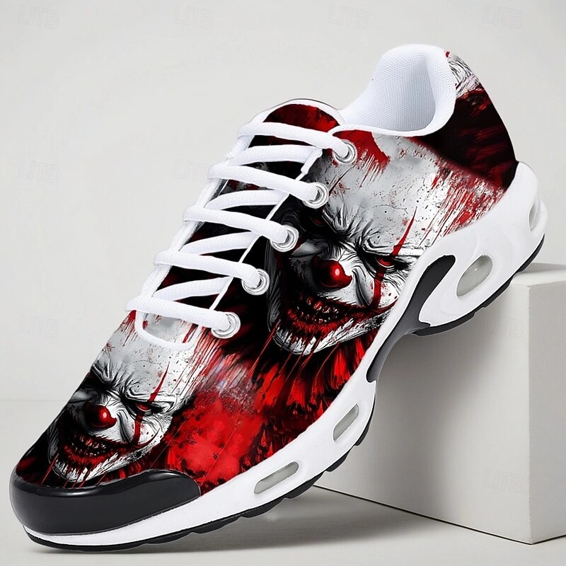Men's Scary Clown Print Halloween Sneakers – Creepy Lace-Up Athletic Shoes for Costume Party and Horror Theme Events2