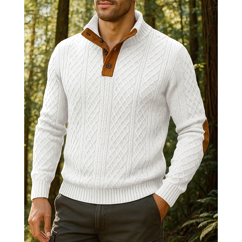 Men's Hiking top Henley Sweatshirt Long Sleeve Stand Collar Top Outdoor Thermal Warm Winter Polyester Black White Green Workout Traveling Running4