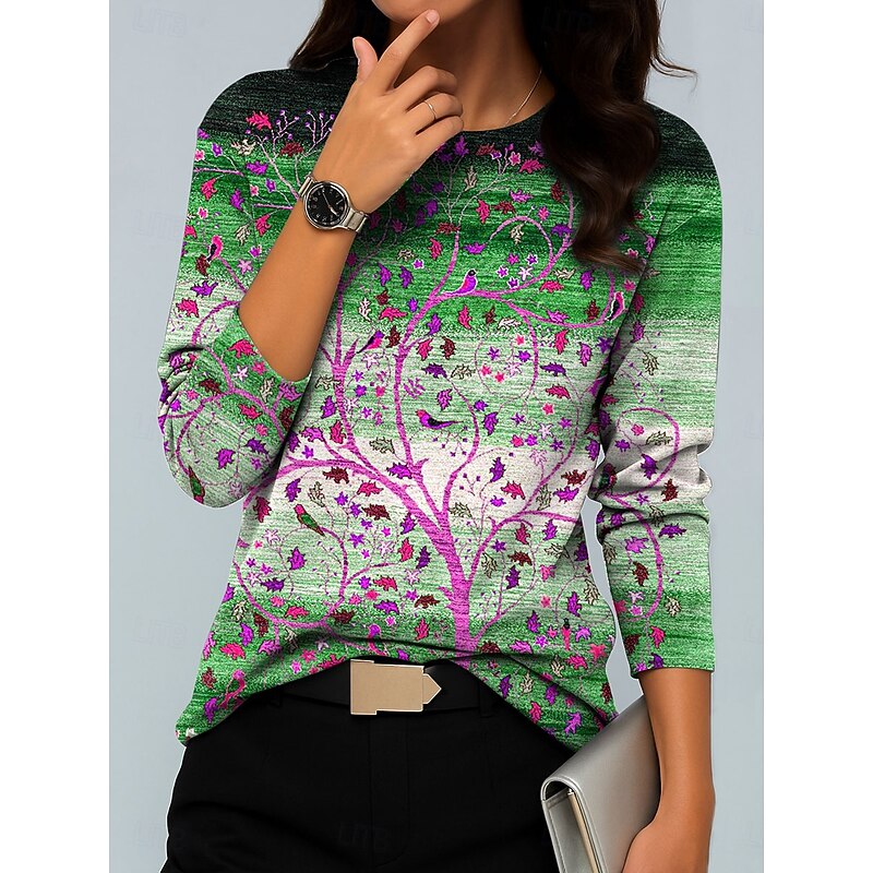 Women's Hoodies Floral Graphic Geometric Vintage Fashion Casual Long Sleeve Crew Neck Round Neck Regular Tops Casual Print Blue Purple Green Fall Winter2