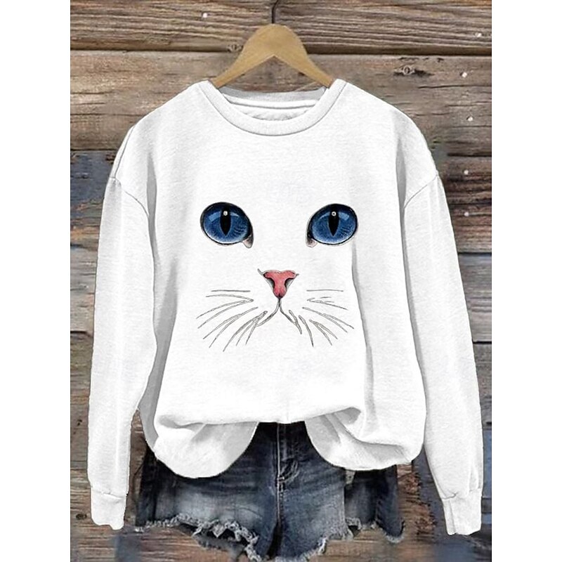 Women's Pullover Graphic Animal Casual Long Sleeve Crew Neck Round Neck Regular Tops Street Dailywear Print Black White Blue Gray Fall Winter