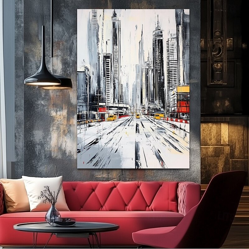 Street Scenery Handmade Art Canvas Decorative Oil Painting Urban Architecture for Living Room Decor Living Room Wall Picture No Frame3