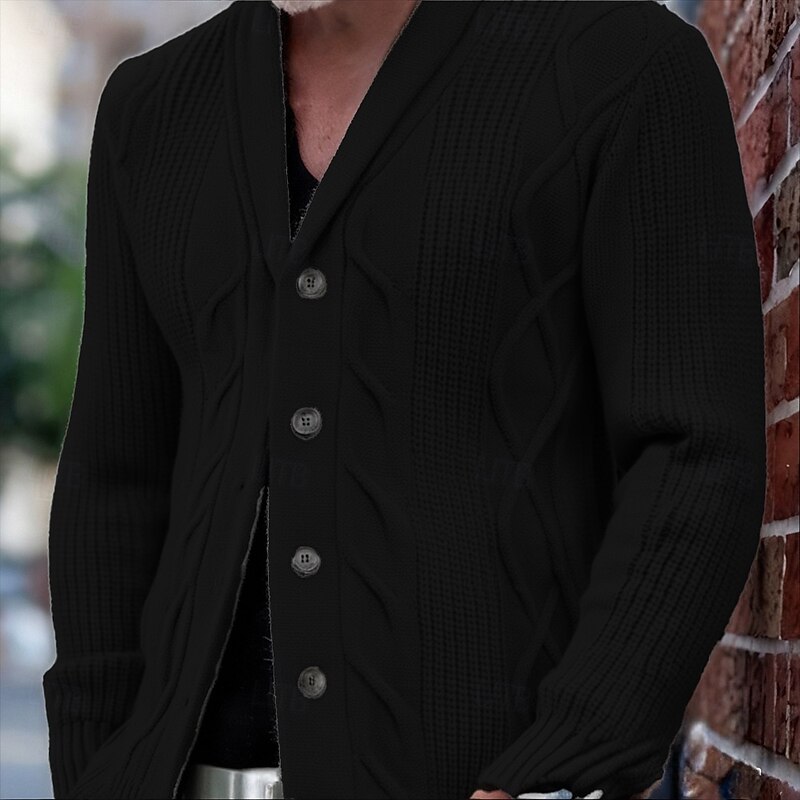 Men's Cardigan Sweater Cropped  Sweater Knit Sweater Ribbed Knit Regular Tops Buttons Plain Shawl Lapel Fashion Classic Vacation Daily Wear Clothing Apparel Fall Winter Black Navy Blue M L XL2