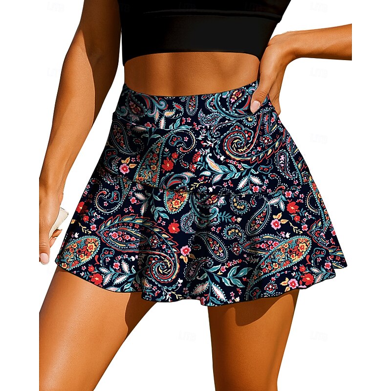 Women's Paisley Plants Floral Tennis Skirts Patchwork Pocket 2 in 1 UPF50+ UV Resistant Multi layer Volleyball Tennis Badminton Shorts Skirt Black Tennis Clothing3