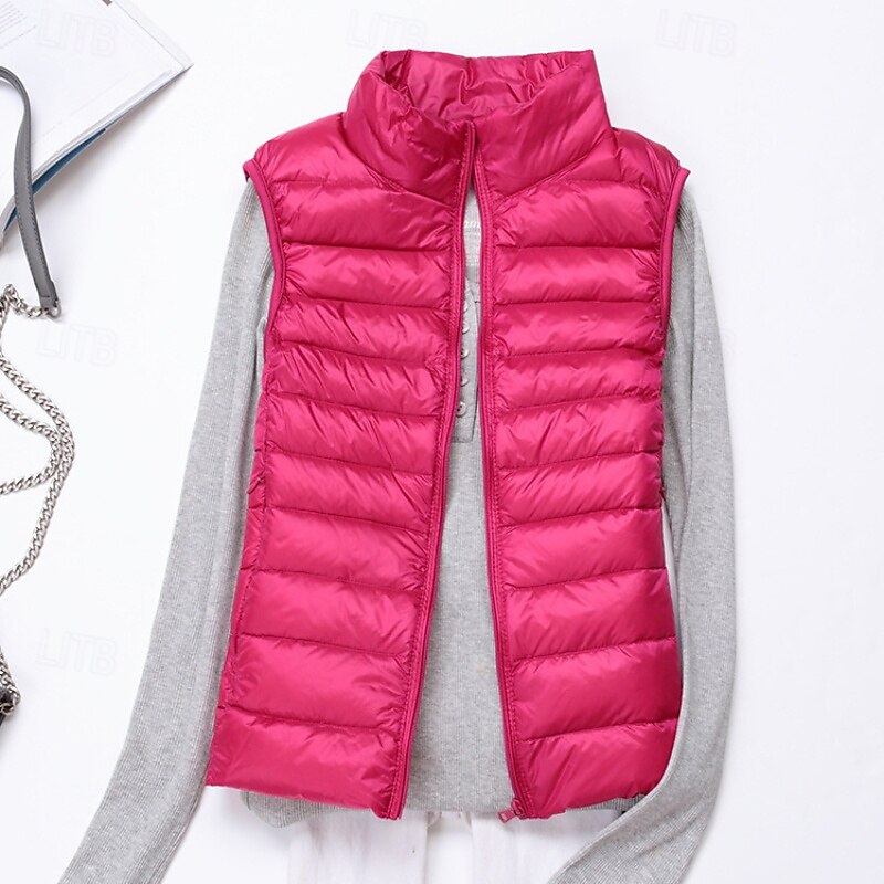 Women's Vest Warm Comfortable Zipper Pocket Active Casual Plain Outdoor Vacation Daily Wear Zipper Regular Stand Collar Regular Fit Sleeveless Outerwear White Red Purple Fall Winter