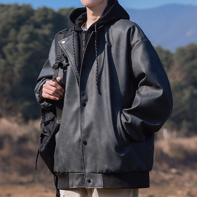 Men's Bomber Jacket faux two-piece Outdoor Windproof Top Black Purple Grey2