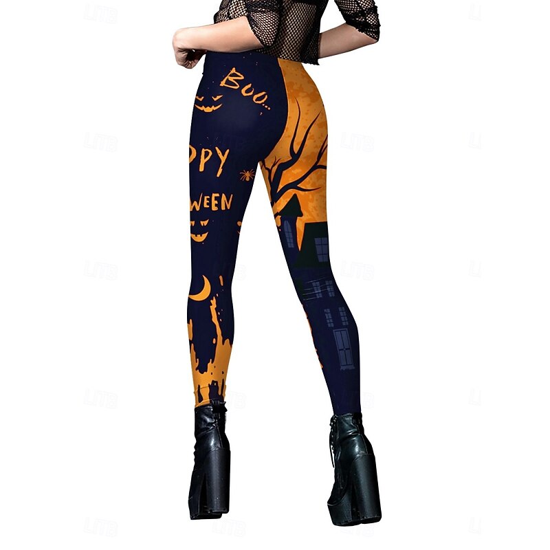 Halloween Women's Tights Leggings Punk Vintage Full Length High WaistPantsHalloween Pumpkin Bat Printing High Cut Comfort Quick Dry Breathable High Elasticity Vacation Party Holiday Black3