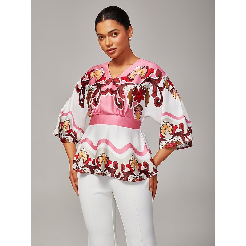 Women's Pink Printed Satin Top4