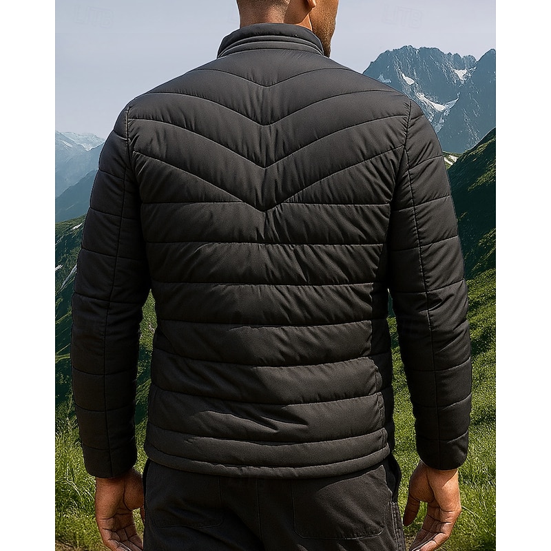 Men's Puffer Jacket Thermal Jacket Outdoor Thermal Warm Hiking Outfits Hiking Clothes Winter Autumn / Fall Top Camping / Hiking / Caving Running Solid Color Black Dark Blue Grey2