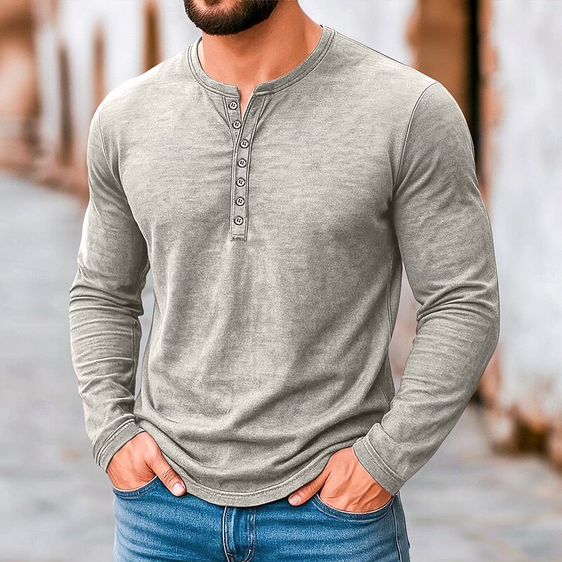 Men's Henley Shirt Retro Shirts Vintage Shirt Tee Top Long Sleeve Shirt Long Sleeve Plain Solid Vintage Fashion Basic Plain Henley Vacation Street Casual Summer All Seasons Wine Royal Blue Light Grey3