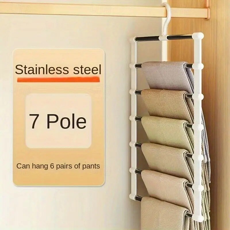 2PCS Pant Hangers Space Saving Stainless Steel Multi-Layer Closet Organizer for Jeans, Leggings, and Trousers Durable Clothes Rack for Home or Retail Use2