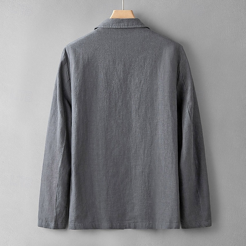 Men's Linen Blazer Blazer Business Cocktail Party Wedding Party Fashion Casual Spring Fall Linen Cotton Blend Plain Pocket Buttons Comfortable Single Breasted Blazer Navy Blue Apricot Gray4