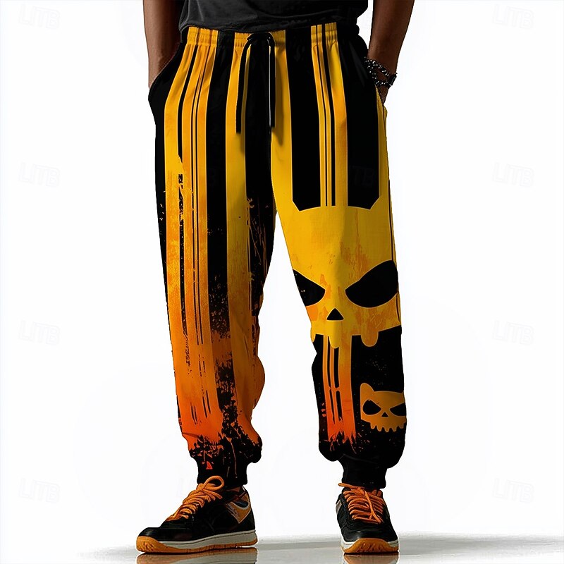 Men's Pumpkin Bat Halloween Costumes Sweatpants Joggers Trousers Mid Waist Drawstring Elastic Waist Casual Jogging Streetwear Workout Athletic Sweatpants with Pockets Spring Fall 3D Print Yellow3