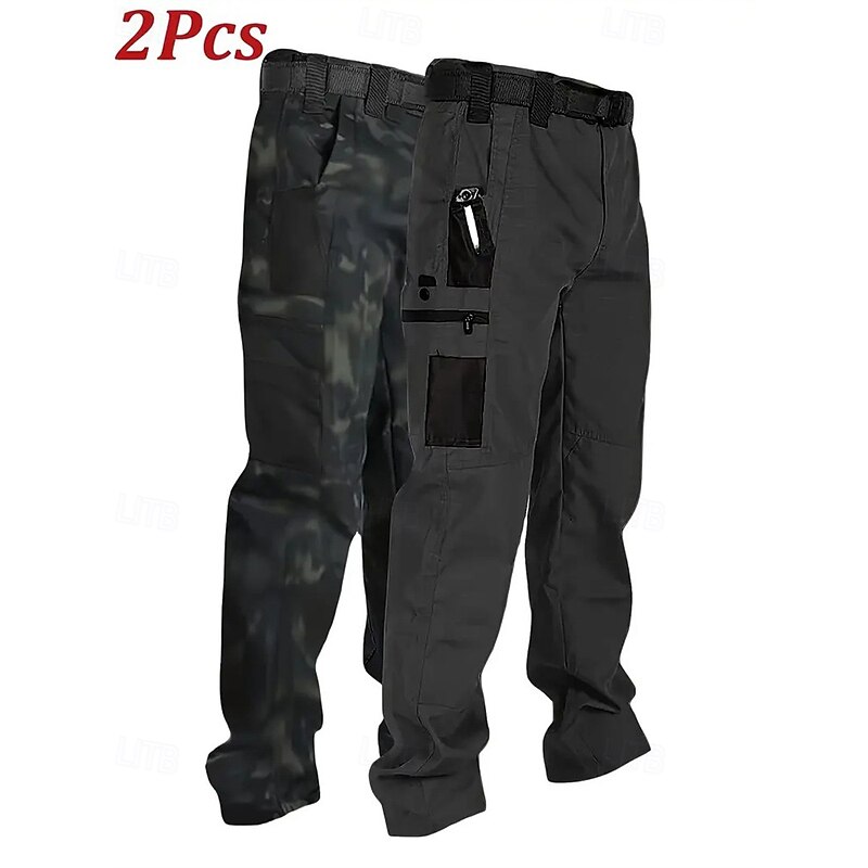 Multi Packs 2pcs Men's Camouflage Black Cargo Pants Tactical Pants Multiple Pockets Plain Outdoor Vacation Polyester Spring3
