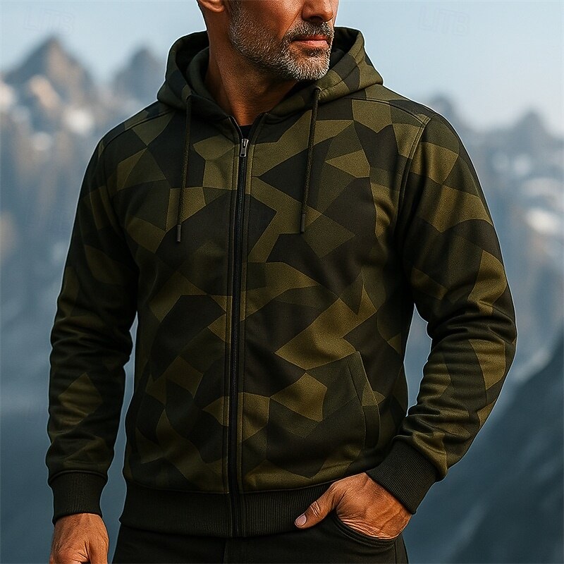 Men's Hoodie Full Zip Hoodie Camo Hoodie Blue Green Khaki Hooded Camouflage Patchwork Color Block Sports & Outdoor Casual Daily Streetwear Cool Sportswear Spring &  Fall Clothing Apparel Hoodies3