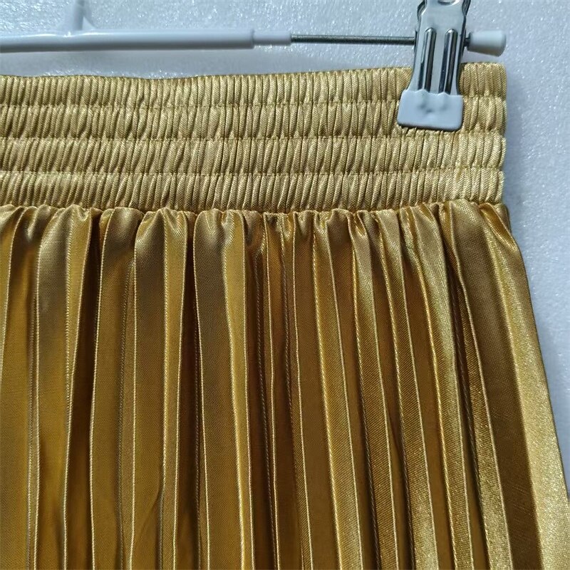 Women's Skirt A Line Fashion Casual Maxi High Waist Skirts Plain Pleated Micro-elastic Casual Daily Weekend Wine Red Champagne Gold Summer Polyester4