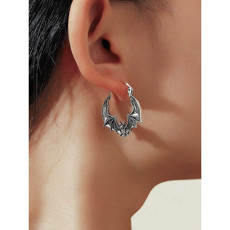 Women's Halloween Bat Hoop Earrings – Gothic Punk Style Alloy Jewelry for Party, Cosplay and Night Out Accessories4