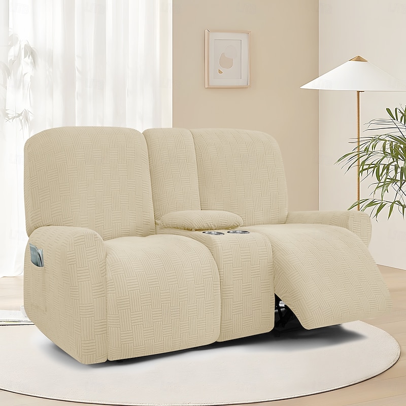 Recliner Chair with Cup Holders - 5x5 Grid Stitch Design, Modern Lounge Chair with Low Back for Living Room or Home Theater