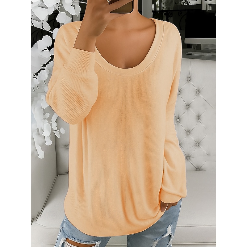 Women's Blouse Plain Casual Regular Tops Yellow Pink Blue Beige Spring Fall2