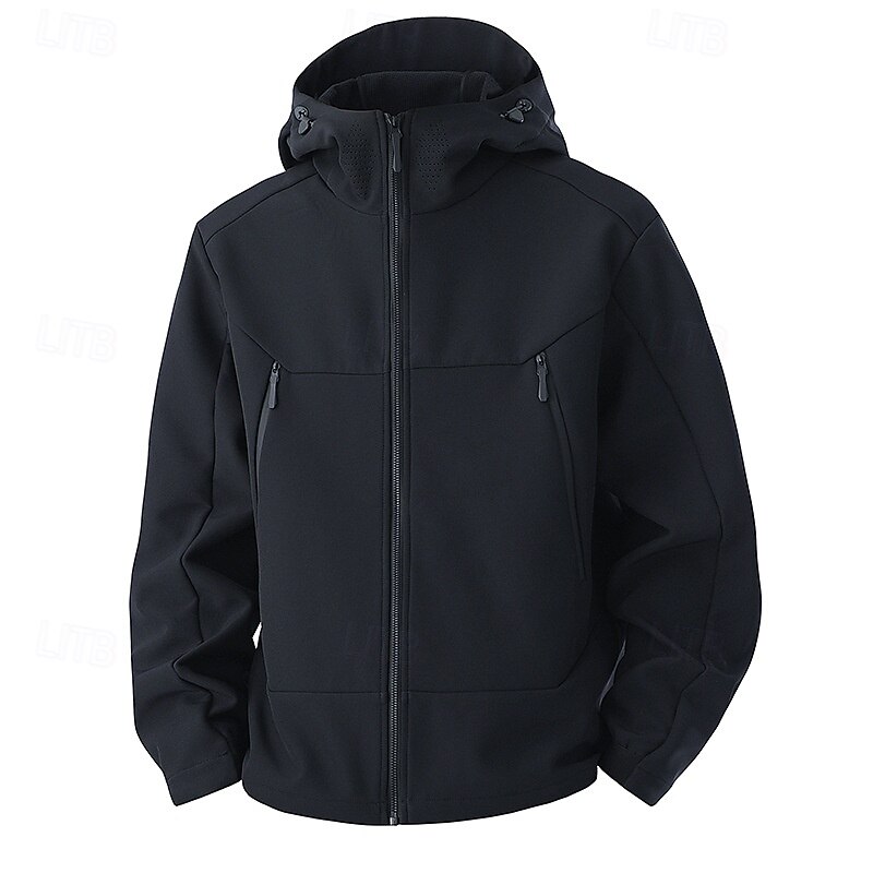 Men's Softshell Jacket Sport Coat Hiking Jacket Sports Outdoor Casual Waterproof Windbreaker Zipper Pocket Spring Fall Solid Color Active Sporty Hooded Short Black White Yellow Burgundy Dark Green4
