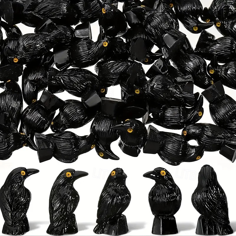 50pcs Mini Crow Figurines Black White Raven Statues with Standing Base Gothic Halloween Decorations Suitable for Halloween, Christmas, Thanksgiving Day Gifts