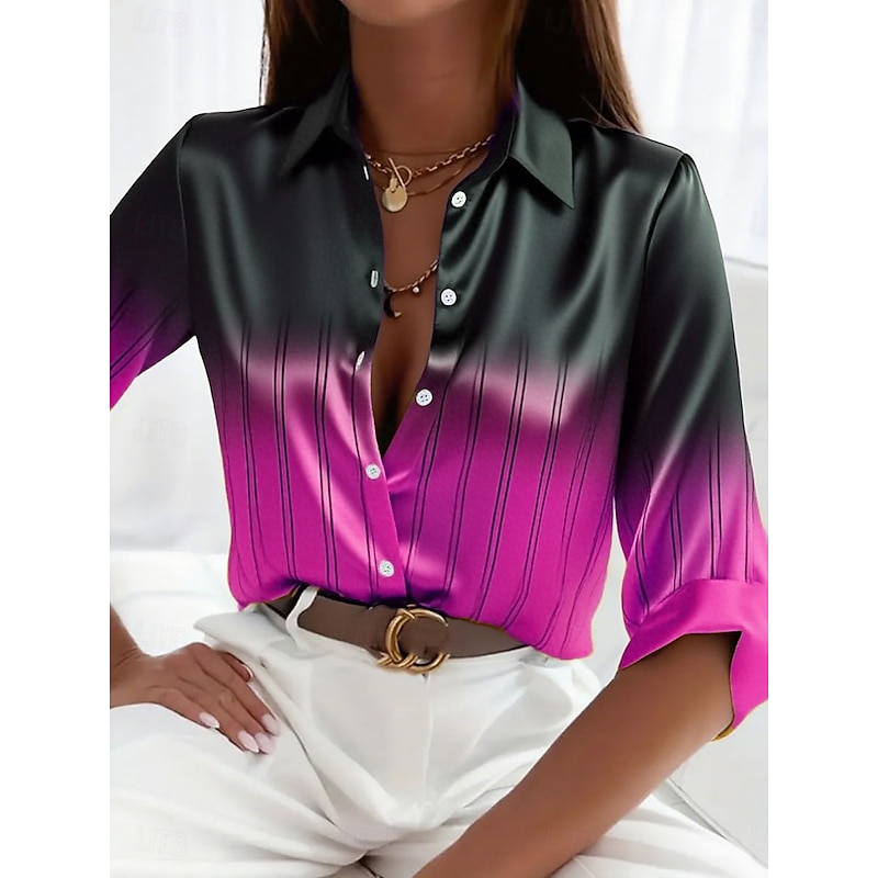 Women's Shirt Dressy Tops Formal Work Shirt Graphic Geometric Elegant Stylish Basic Long Sleeve Collar Work Party Evening Wear Daily Glitter Yellow Fuchsia Orange Green Gray Spring Spring2