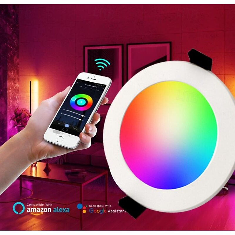 LED Ceiling Lights Recessed Lighting WIFI Bluetooth, Flush Mount Ceiling Light, Can Lights, RGB Color Changing, Dimmable, for Bedroom, Living Room, Kitchen Lighting Fixtures Ceiling
